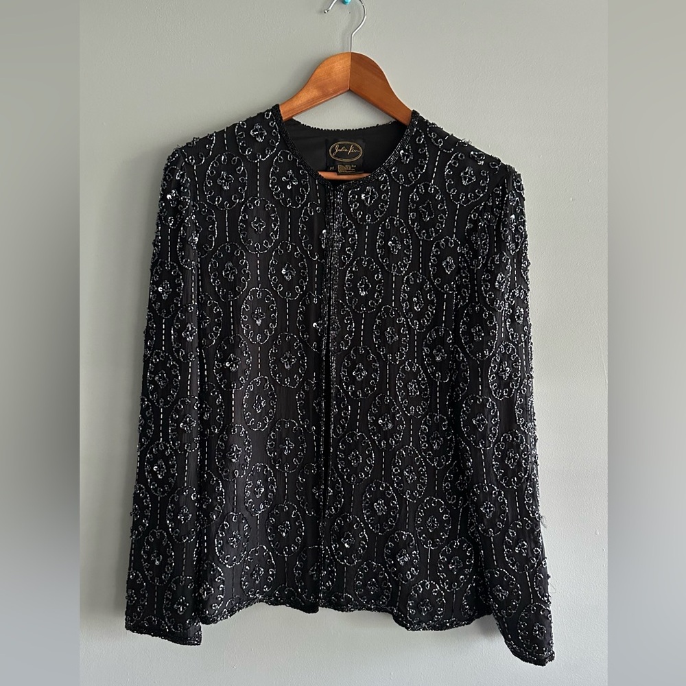Beaded Black Blazer Jacket - Elegant Evening Coat